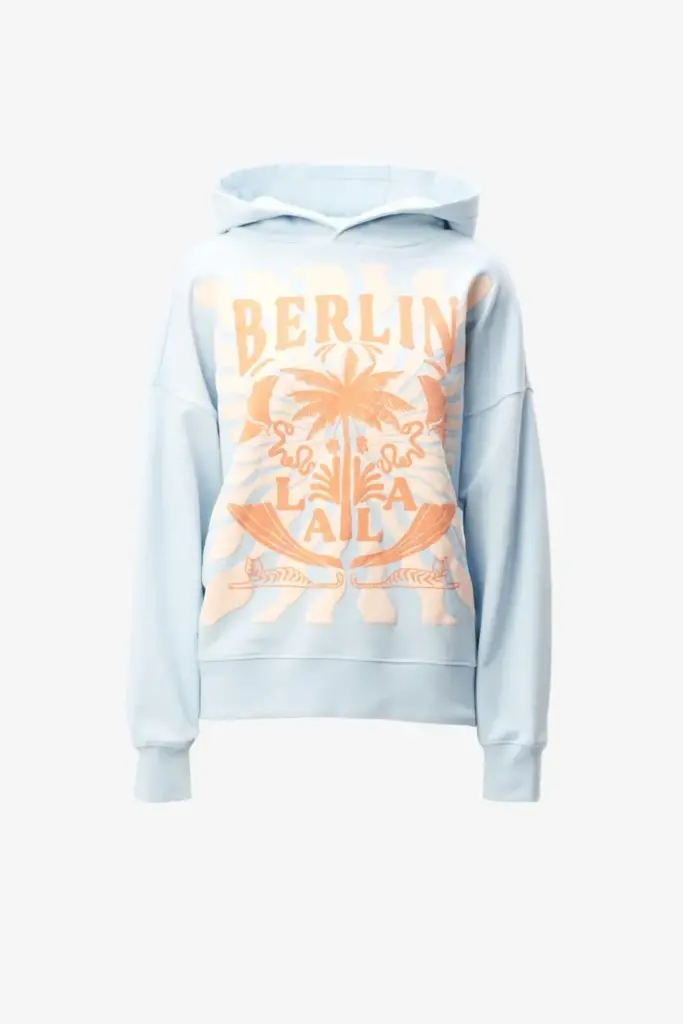 Lala Berlin Hoodie Irina cotton sunset palm light blue Neueste Mode