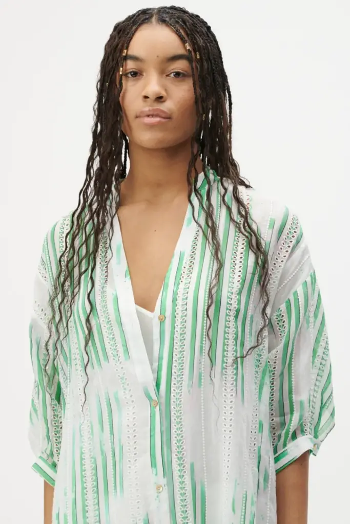 Lala Berlin Dress Dacire bast fiber green stripes Clearance-Verkauf