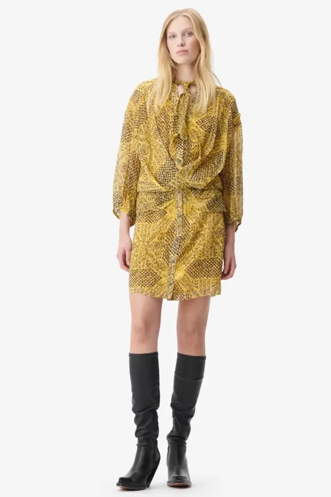 Lala Berlin Dress Drina viscose heritage star yellow Lagerräumung