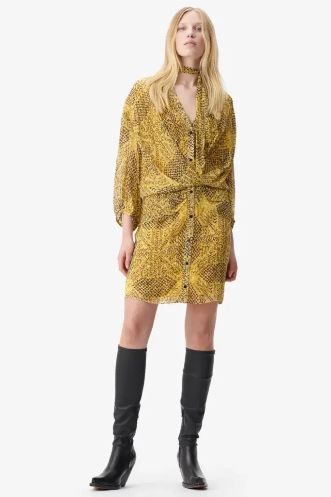 Lala Berlin Dress Drina viscose heritage star yellow Lagerräumung