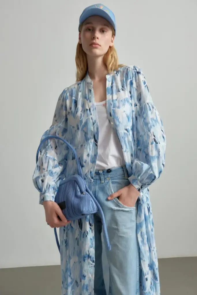 Lala Berlin Dress Dinella cotton floral fountain blue Neueste Mode