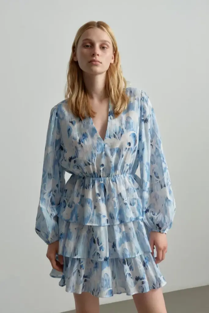 Lala Berlin Dress Danuta cotton floral fountain blue Sonderangebote