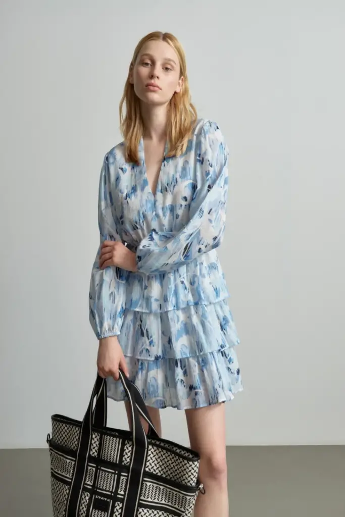 Lala Berlin Dress Danuta cotton floral fountain blue Sonderangebote