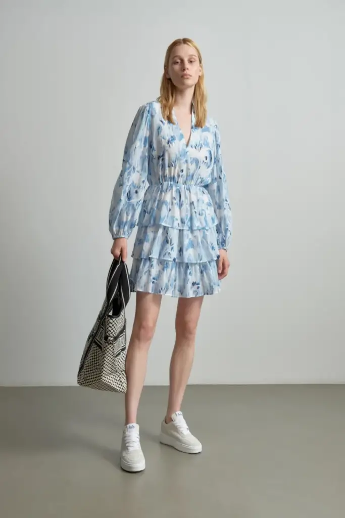 Lala Berlin Dress Danuta cotton floral fountain blue Sonderangebote