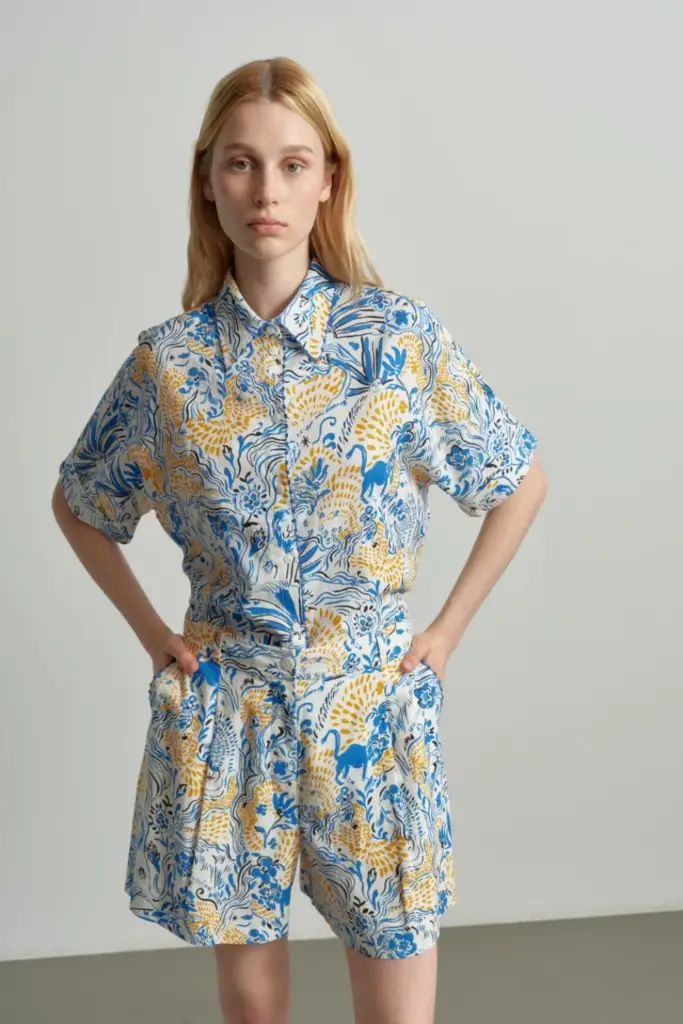 Lala Berlin Blouse Betta linen/viscose blend magic garden day Riesige Rabatte