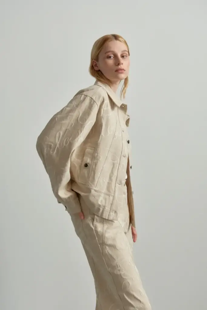 Lala Berlin Jacket Jacek cotton mix lalagram jacquard beige Black Friday Preise