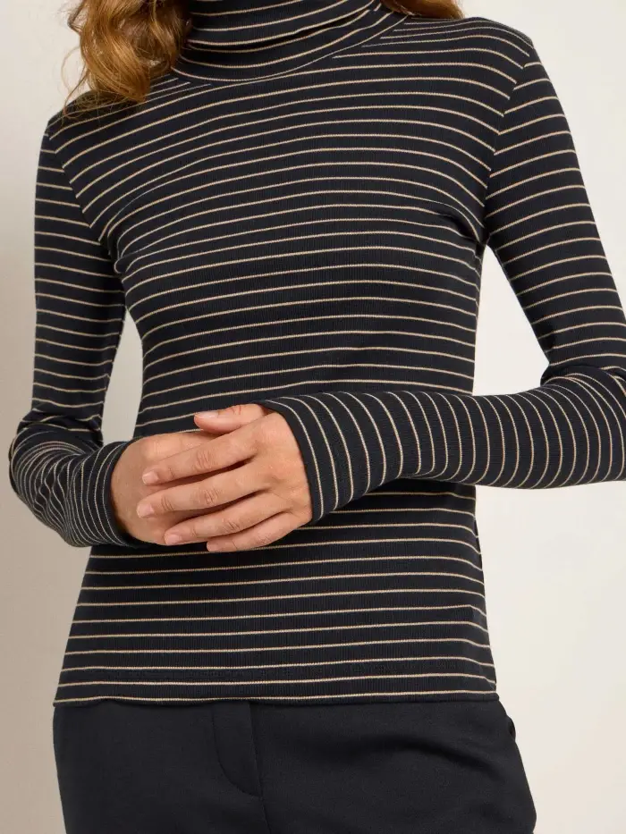 Lanius Streifen-Rollkragenshirt (GOTS) Große Rabatte