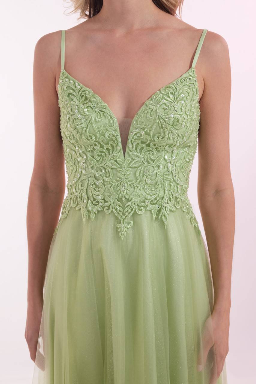 Laona NOBLE TULLE DRESS Besticktes Maxikleid mit V-Ausschnitt und Tüll-Einsatz Räumungsverkauf