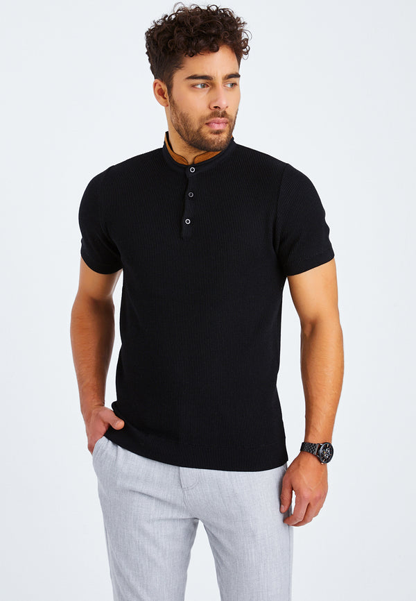 Leif Nelson T-Shirt Feinstrick mit Stehkragen Tiefpreis