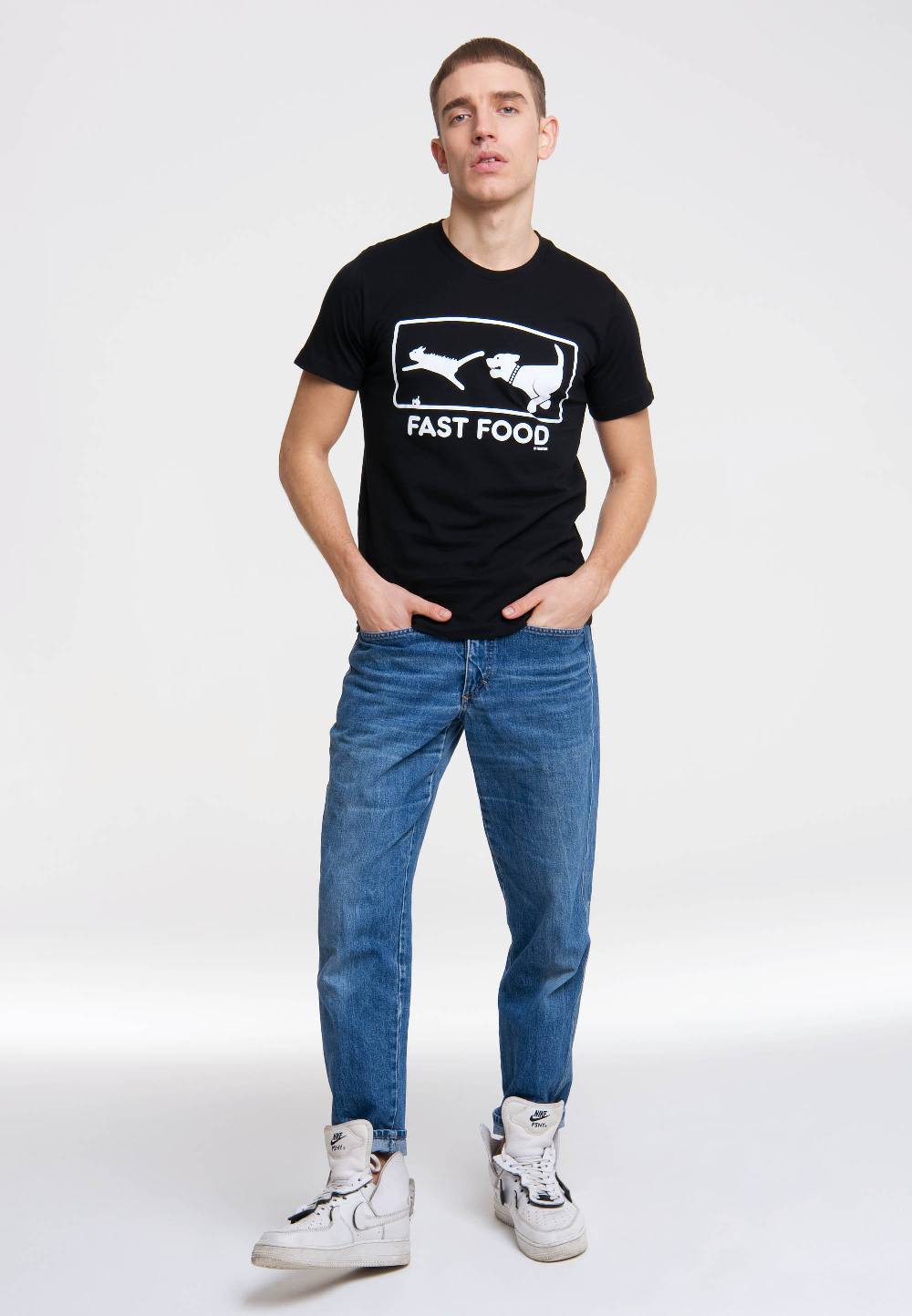 Logoshirt Fast Food - Hund Jagt Katze - T-Shirt Print Verkauf