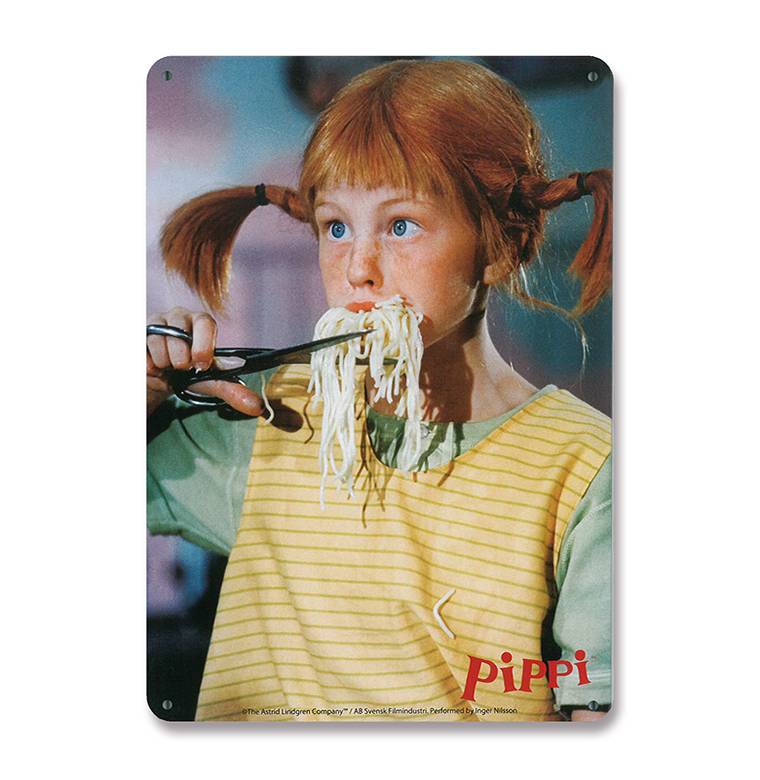 Logoshirt Pippi Langstrumpf - Spaghetti - Blechschild A5 50% Rabatt für begrenzte Zeit