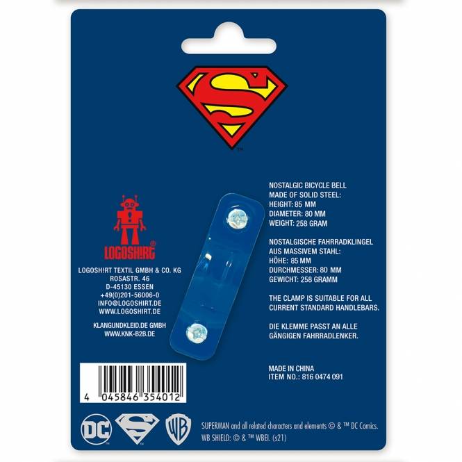 Logoshirt Superman - Logo - DC Comics - Fahrradklingel Retro - groß - Ø 80 mm - blau zollfrei