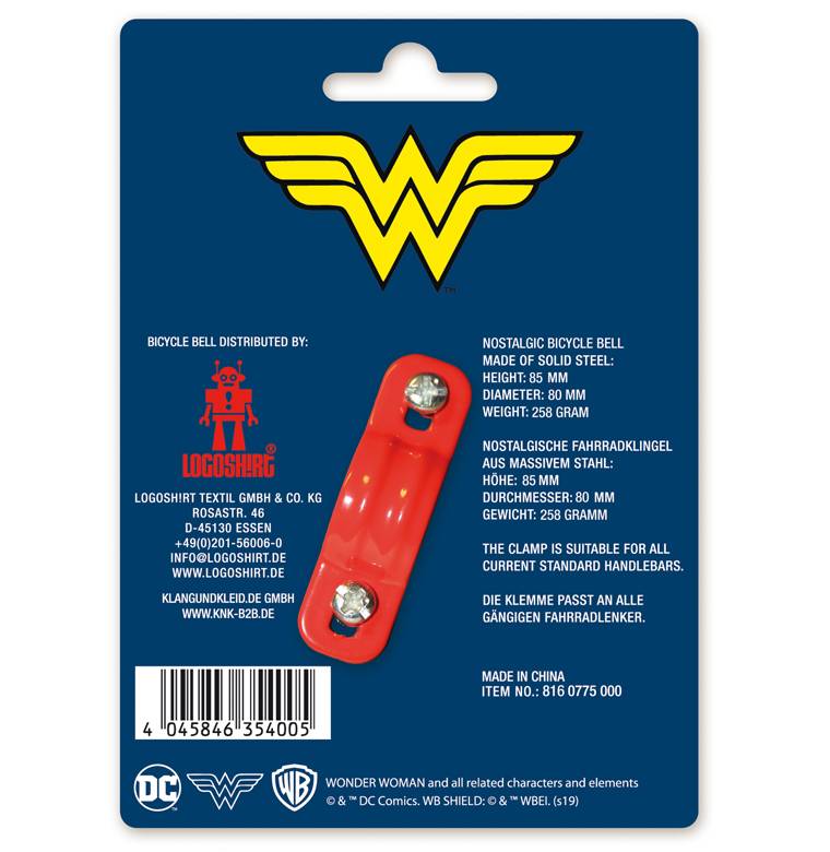 Logoshirt Wonder Woman - Logo - DC Comics - Fahrradklingel Retro - groß - Ø 80 mm - rot Super Sparpreis