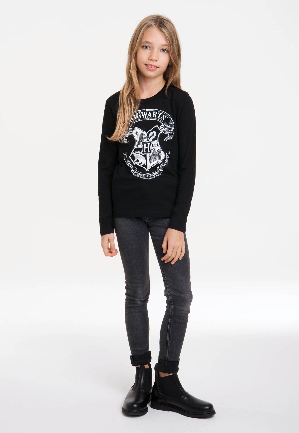 Logoshirt Harry Potter - Hogwarts Logo (Weiß) - Langarmshirt Print - Kinder Speichern exportieren