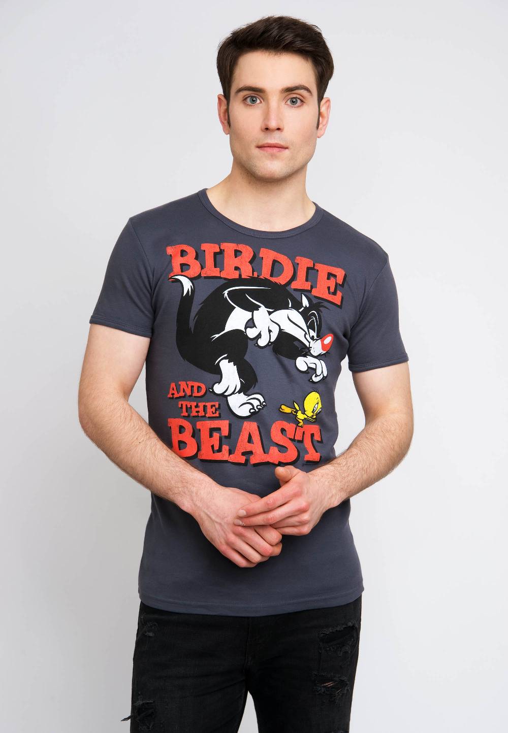 Logoshirt Looney Tunes - Sylvester & Tweety - Birdie And The Beast - T-Shirt Print - Herren Valentinstagsangebot