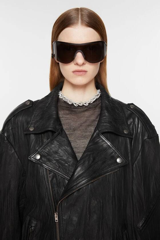 Acne Studios Bikerjacke aus zerknittertem Leder Preisnachlass