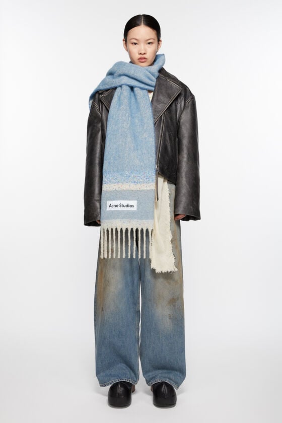 Acne Studios Fringed scarf logo Online Shopping