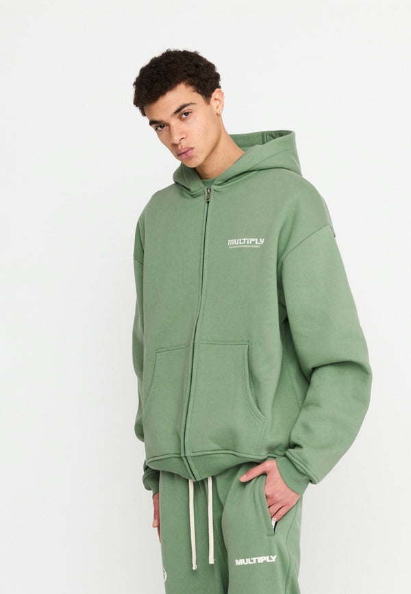 Multiply Spparel Oversize Zip Hoodie BROKEN IDENTITY Hedge Green Räumungsverkauf