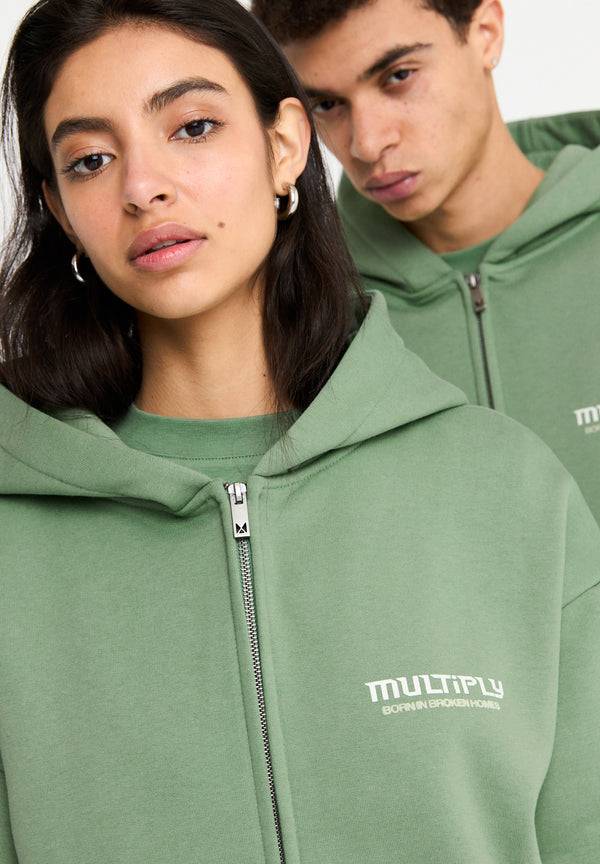 Multiply Spparel Oversize Zip Hoodie BROKEN IDENTITY Hedge Green Räumungsverkauf