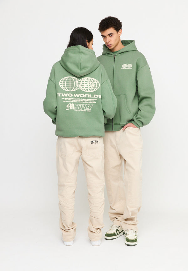 Multiply Spparel Oversize Zip Hoodie TWO WORLDS Hedge Green Riesige Ersparnisse