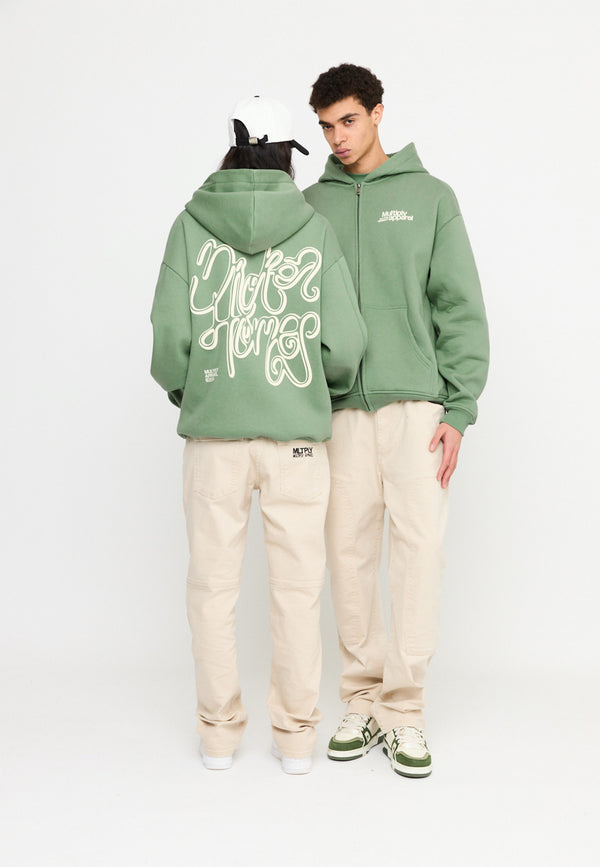 Multiply Spparel Oversize Zip Hoodie CONFLICT Hedge Green VIP-Rabatte