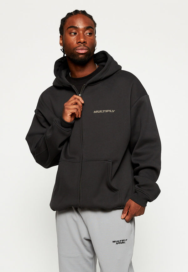 Multiply Spparel Oversize Zip Hoodie BASIQUE Black Soda Bis zu 55% Rabatt