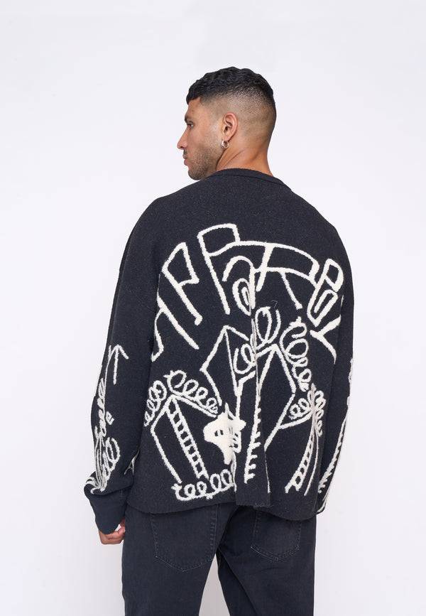 Multiply Spparel Oversize Knit Sweater DOWNTOWN Black Preisnachlass
