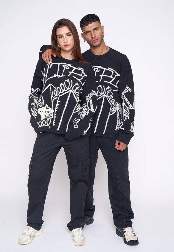 Multiply Spparel Oversize Knit Sweater DOWNTOWN Black Preisnachlass