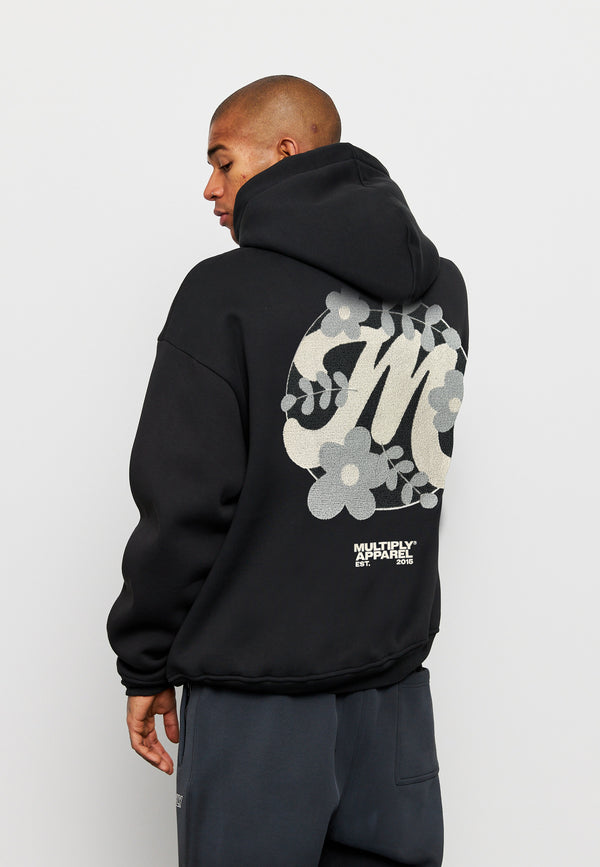 Multiply Spparel Oversize Hoodie M FLORAL 2 Black Soda Washed Letzte 3 Tage