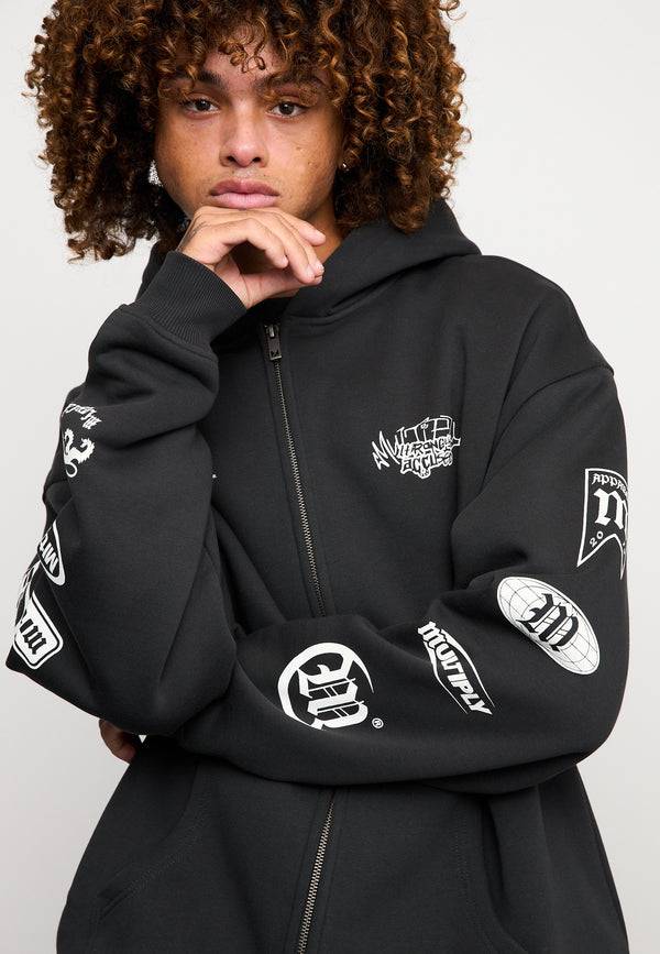 Multiply Spparel Oversize Zip Hoodie TRUTH Black Soda Washed Zeitlich begrenztes Angebot
