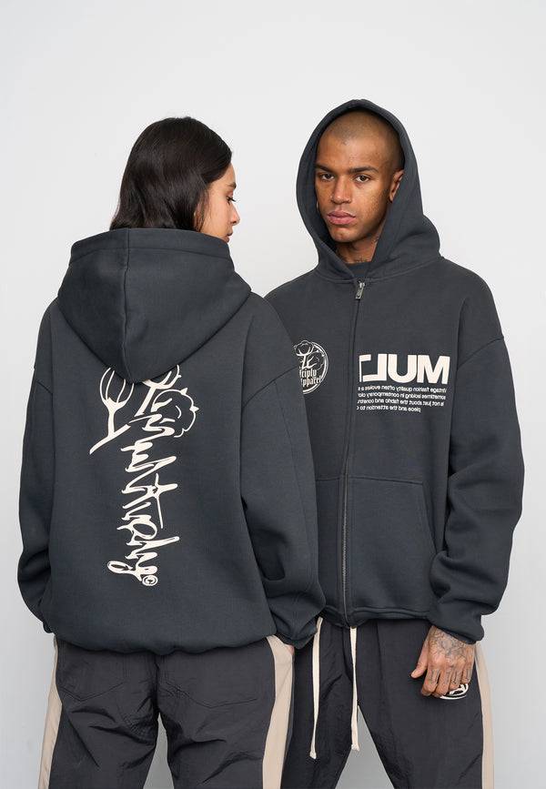 Multiply Spparel Oversize Zip Hoodie ROOTS Black Soda Washed Riesige Ersparnisse