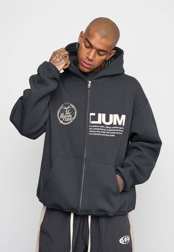 Multiply Spparel Oversize Zip Hoodie ROOTS Black Soda Washed Riesige Ersparnisse