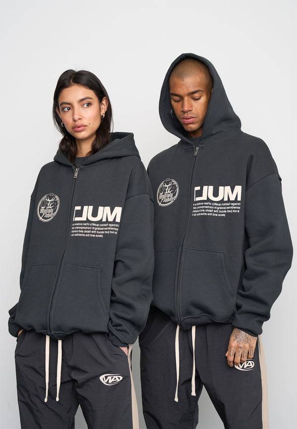 Multiply Spparel Oversize Zip Hoodie ROOTS Black Soda Washed Riesige Ersparnisse