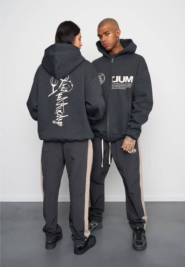 Multiply Spparel Oversize Zip Hoodie ROOTS Black Soda Washed Riesige Ersparnisse
