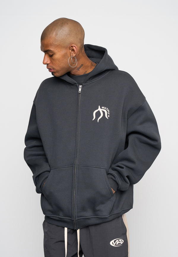 Multiply Spparel Oversize Zip Hoodie ORIGIN Black Soda Washed VIP-Rabatte