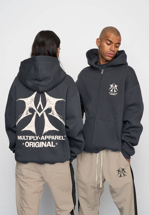 Multiply Spparel Oversize Zip Hoodie SKETCH Black Soda Washed Tiefpreis