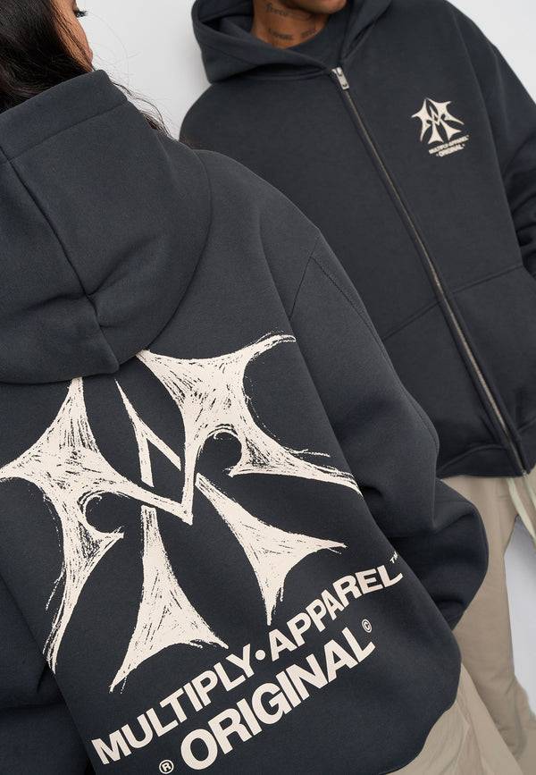 Multiply Spparel Oversize Zip Hoodie SKETCH Black Soda Washed Tiefpreis