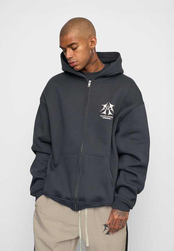 Multiply Spparel Oversize Zip Hoodie SKETCH Black Soda Washed Tiefpreis