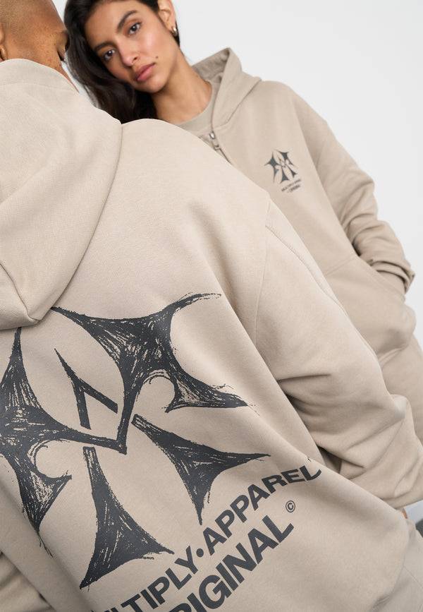 Multiply Spparel Oversize Zip Hoodie SKETCH Vintage Khaki Letzte 3 Tage