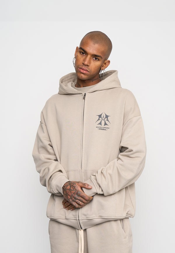 Multiply Spparel Oversize Zip Hoodie SKETCH Vintage Khaki Letzte 3 Tage