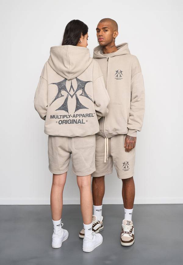 Multiply Spparel Oversize Zip Hoodie SKETCH Vintage Khaki Letzte 3 Tage