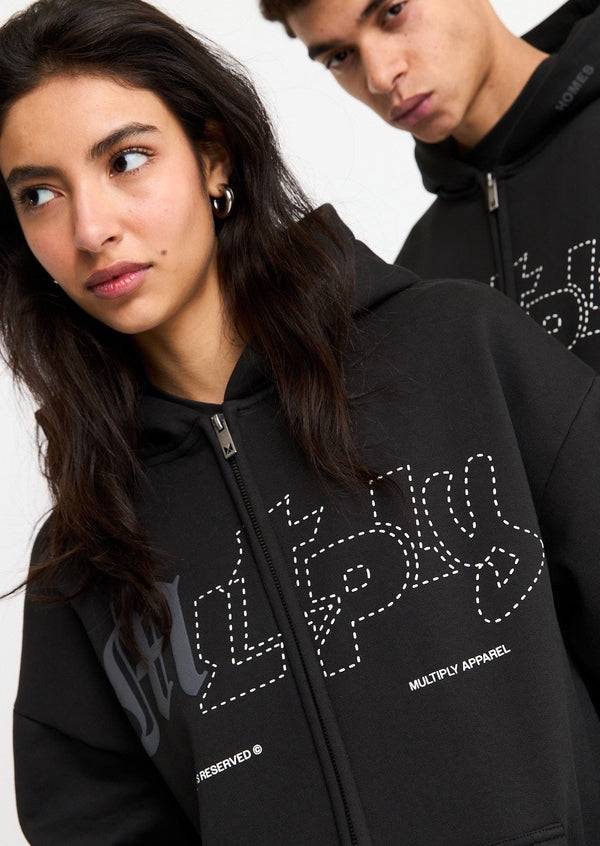 Multiply Spparel Oversize Zip Hoodie LONELINESS Black Soda Washed Bis zu 50% Rabatt