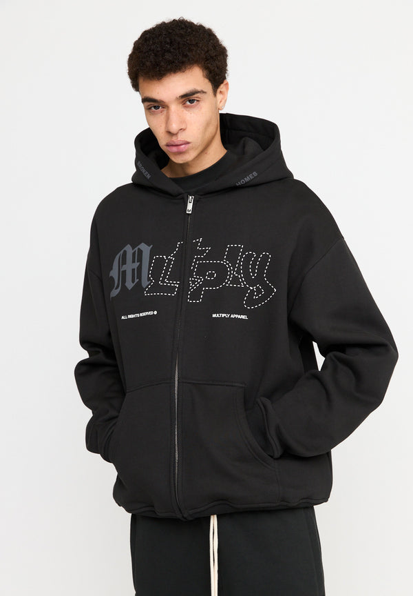 Multiply Spparel Oversize Zip Hoodie LONELINESS Black Soda Washed Bis zu 50% Rabatt