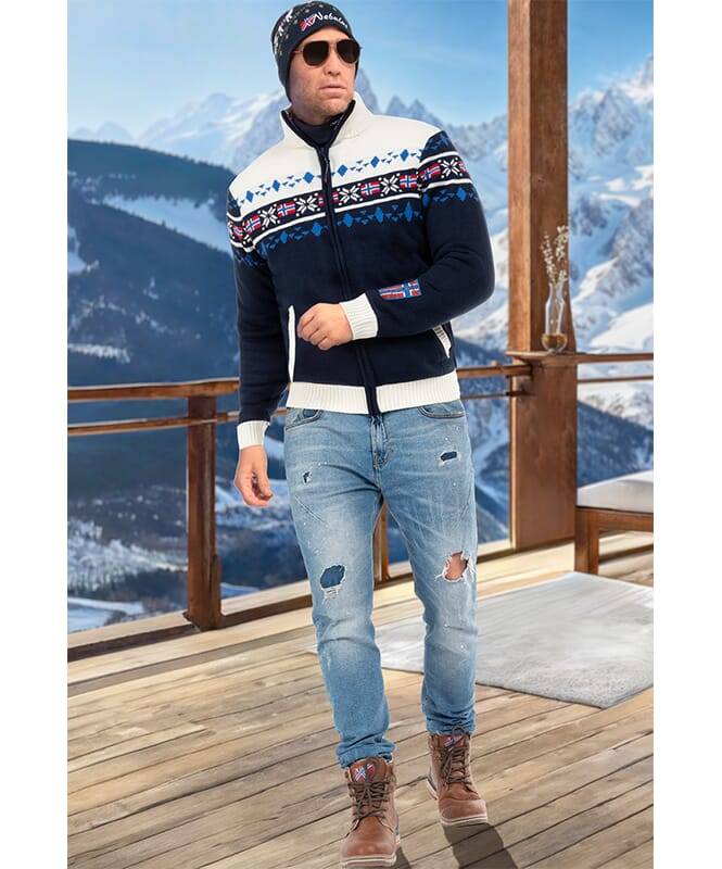 Nebulus Norweger Strickjacke mit Teddyfell CANADIAN Herren Online Outlet