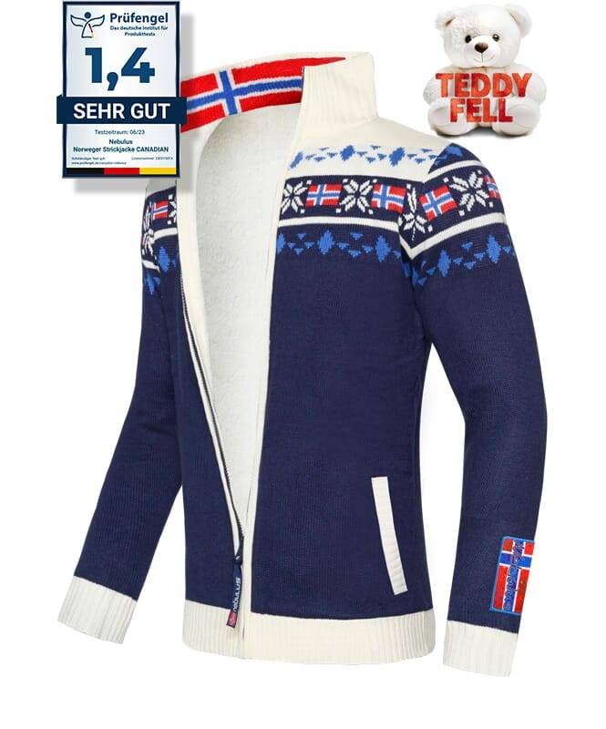 Nebulus Norweger Strickjacke mit Teddyfell CANADIAN Herren Online Outlet