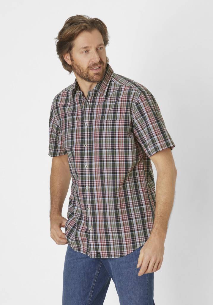 Paddocks Short sleeve seersucker check shirt normale Passform - khaki Versandkostenfrei