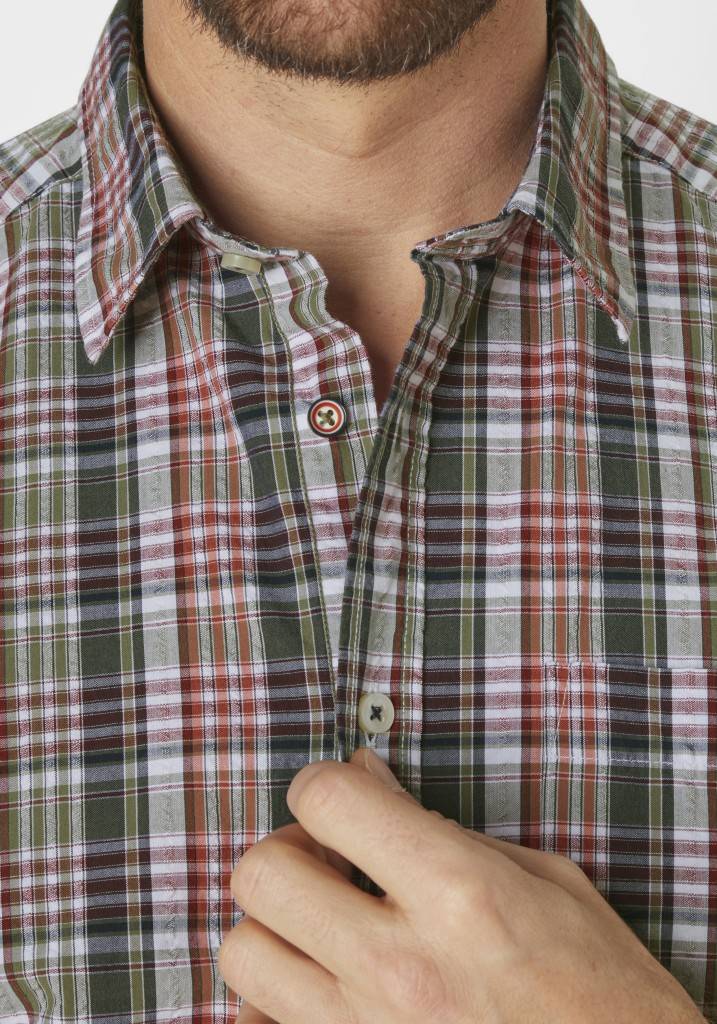 Paddocks Short sleeve seersucker check shirt normale Passform - khaki Versandkostenfrei
