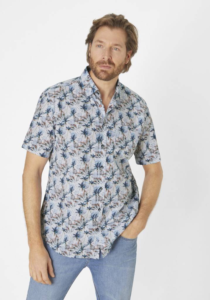 Paddocks Short sleeve all over palm print normale Passform - blue Großer Ausverkauf