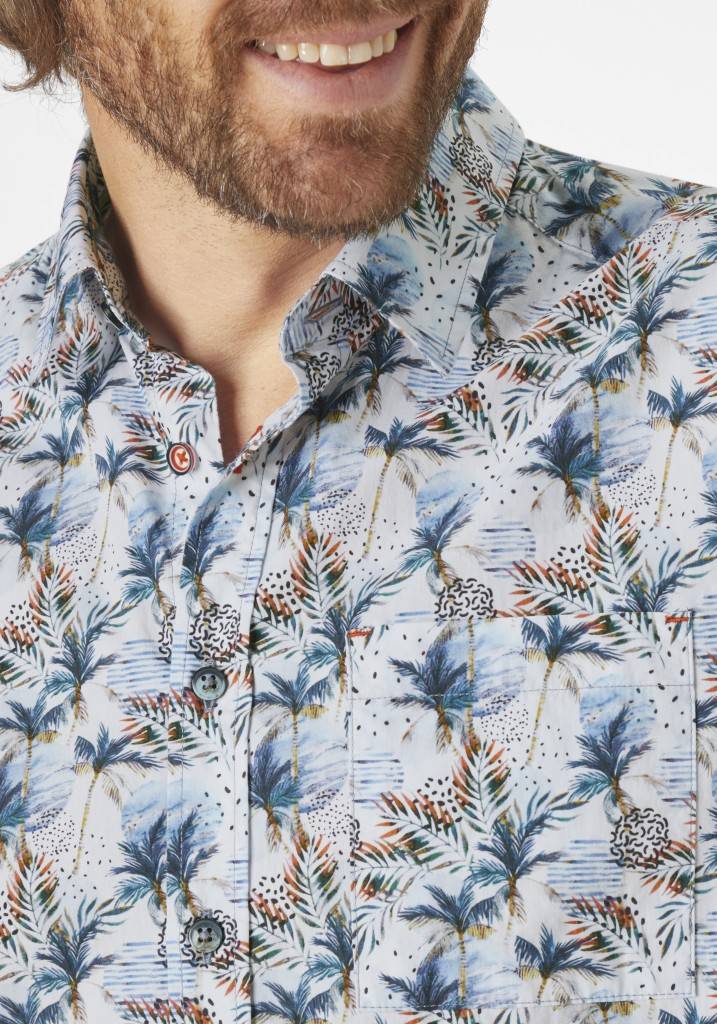 Paddocks Short sleeve all over palm print normale Passform - blue Großer Ausverkauf