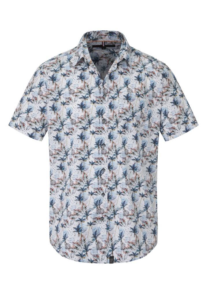 Paddocks Short sleeve all over palm print normale Passform - blue Großer Ausverkauf